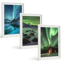 BILDER SET 3er Set - 40x60 cm Weißer Rahmen - Winterlandschaften, Nordlichter, Berge - Weiß, Kunststoff (40/60cm) - TULUP