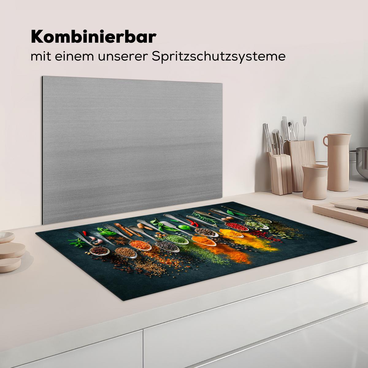 HERDABDECKPLATTE Kräuter - Gewürze - Löffel Ceranfeldabdeckung 85x52 cm - Multicolor, Kunststoff (85/52/0.2cm) - MuchoWow