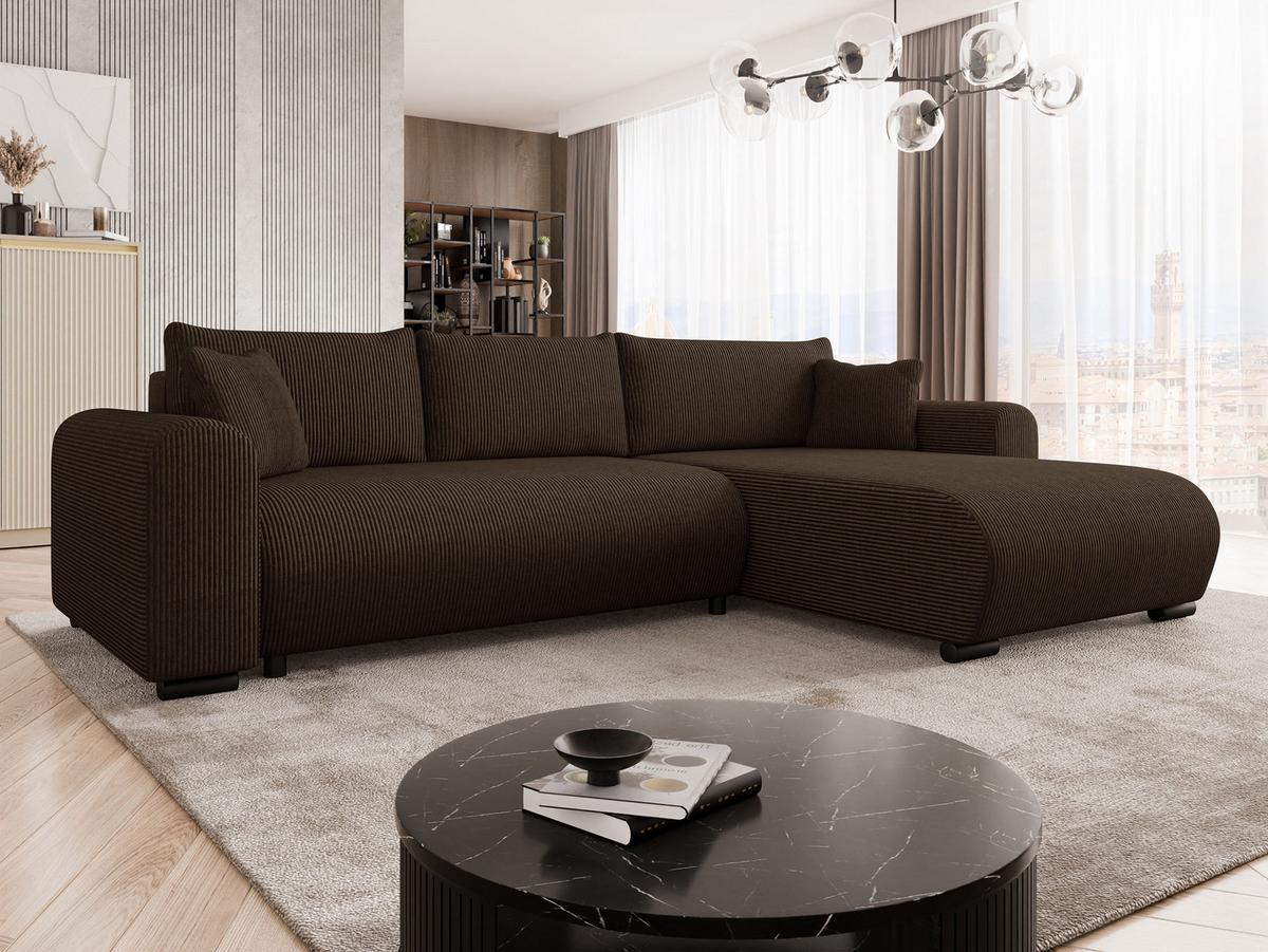 ECKSOFA Merkos Cord - Dunkelbraun/Schwarz, Holz/Textil (285/188cm) - MIRJAN24