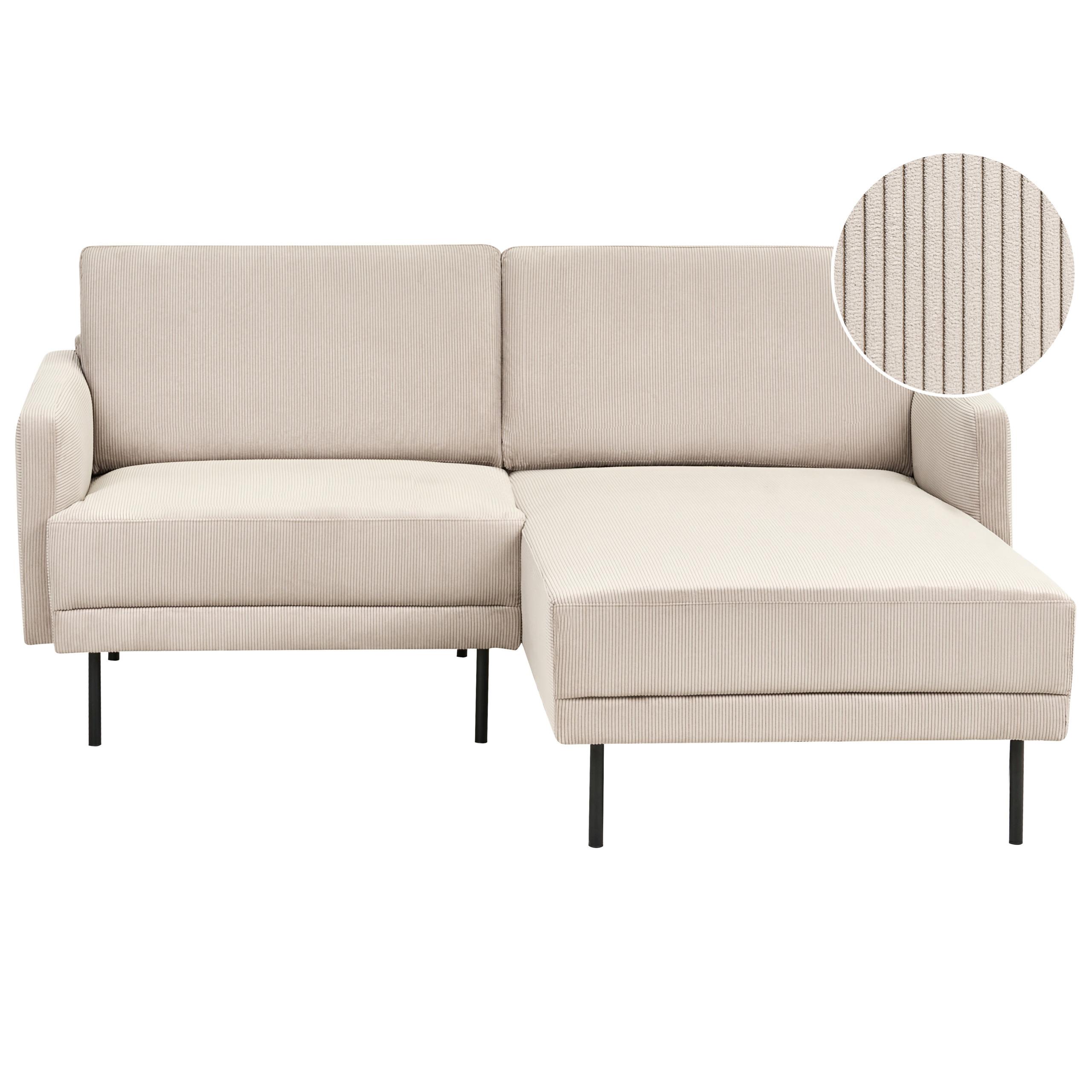 ECKSOFA 2-Sitzer Cord Beige linksseitig Breda - Beige/Schwarz, Textil (192/155cm) - Beliani
