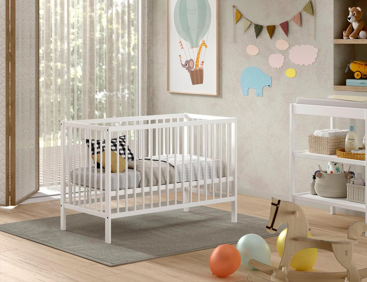 BABYBETT Kara-lynn 124x84x65 aus Massivholz in Buche Weiß - Weiß, Holz (60/120cm) - 58aufmkessel
