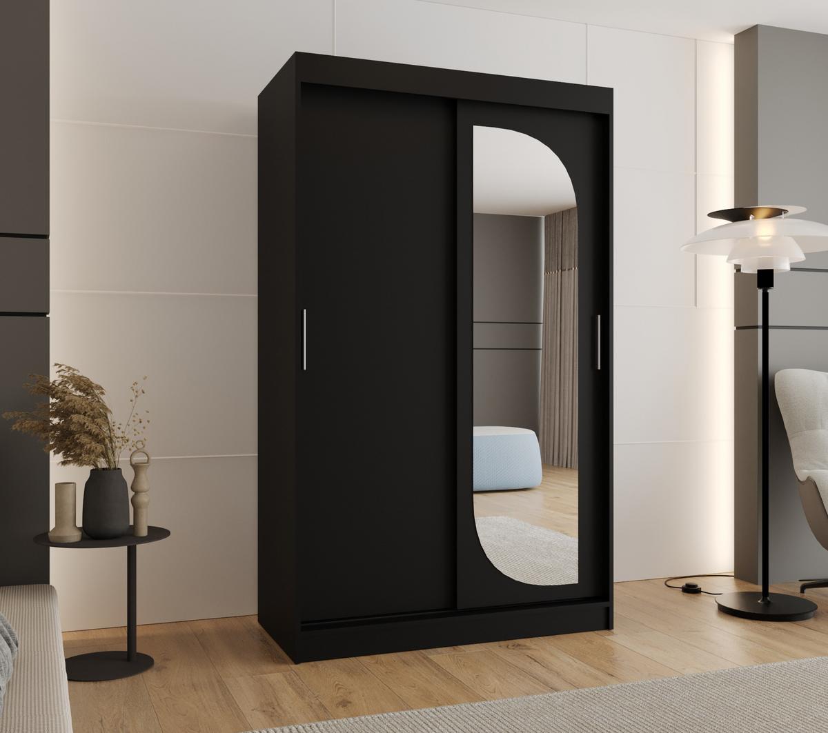 SCHIEBETÜRENSCHRANK mit Spiegel LUCY 200/120/62 2-türig - Silberfarben/Schwarz, Holz (120/200/62cm) - MÖBEL KRYSPOL