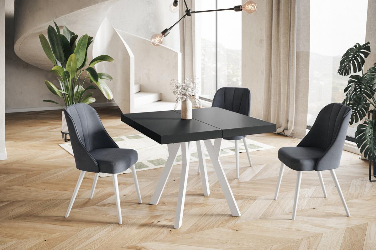 QUADRATISCHER Esstisch ausziehbar – Moderner Wohnzimmertisch und Küchentisch – Tisch mit Holzbeinen, Durchmesser 90 - 190 cm - Farbe Schwarz - Schwarz/Weiß, Holzwerkstoff (90/90/77cm) - Alpi-Möbel