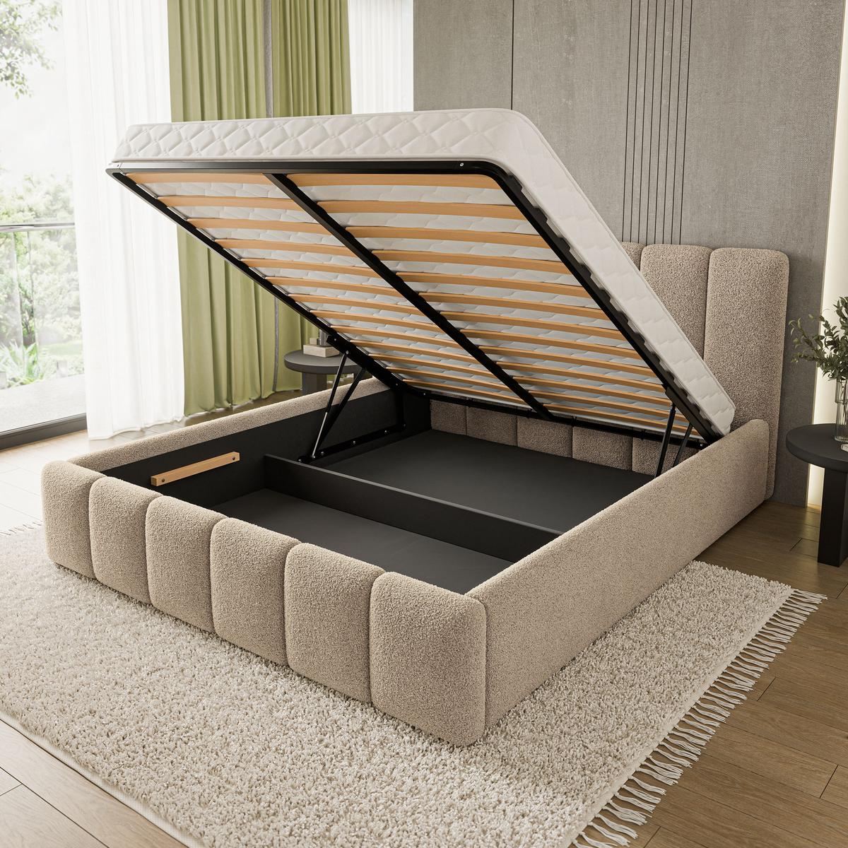 POLSTERBETT ATTORA Q 180x200 cm mit Bettkästen - Beige - Beige, Holz (180/200cm) - MASSENO