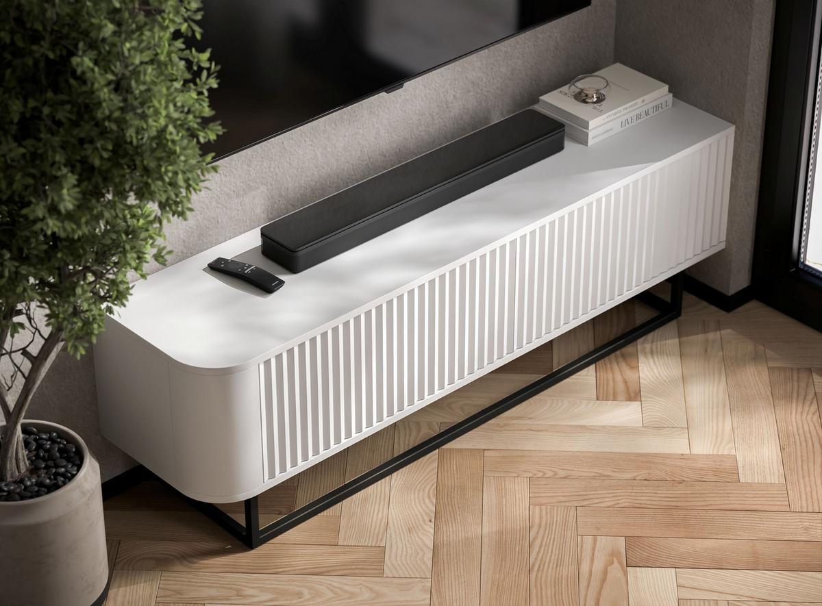 TV-LOWBOARD Aurora Weiß matt 140 cm mit Metallrahmen - Goldfarben/Weiß, Holzwerkstoff/Metall (140/44/35cm) - Meble Lindner