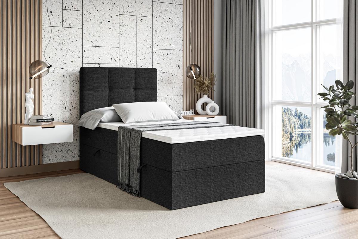 BOXBETT mit Matratze H3 und Lattenrost - MARCE - 90x200 - Links Schwarz - Schwarz, Holzwerkstoff (90/200cm) - ALTDECOR