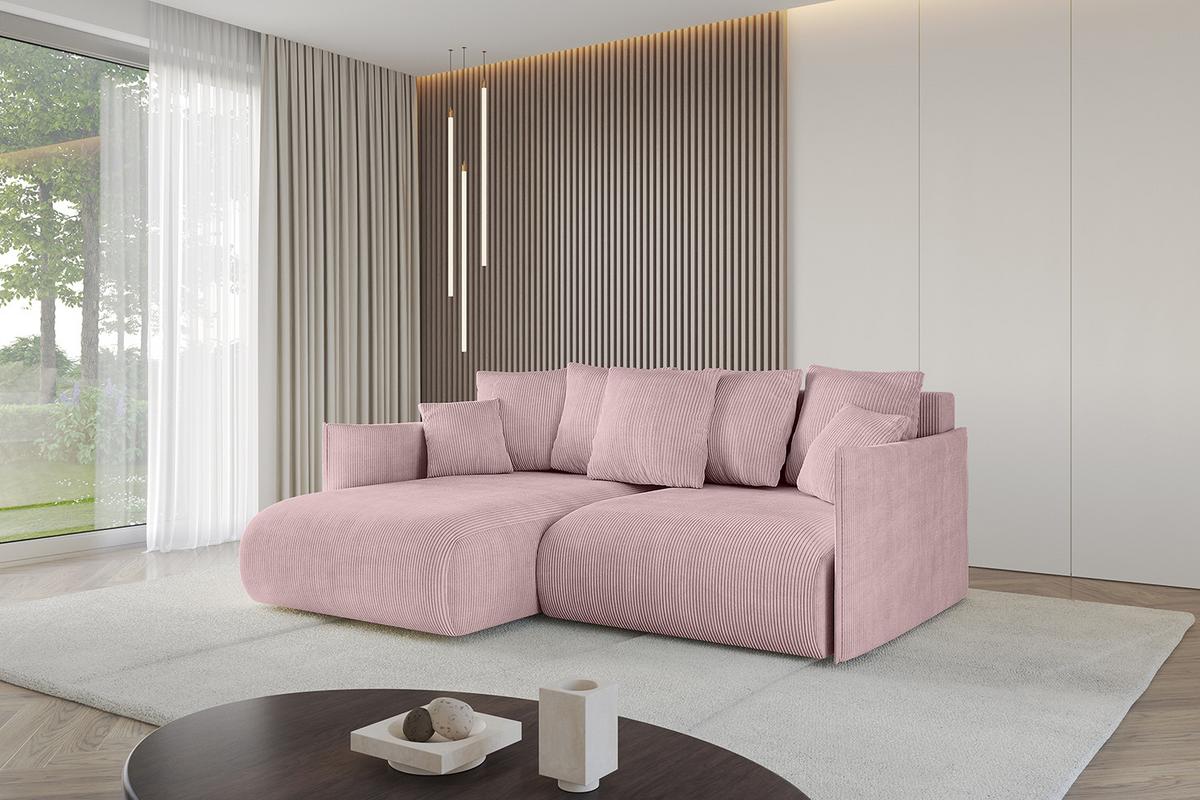 ECKSOFA Ottomane links ONESK-L 216x177x72 Rosa Cord - Rosa, Holzwerkstoff/Kunststoff (216/177cm) - ALTDECOR