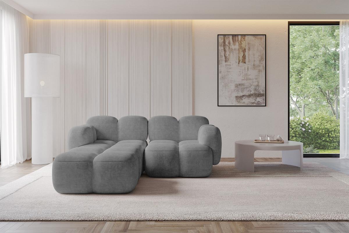 ECKSOFA modulares Sofa Links Miko-L1 214x205x75 Grau Velours - Schwarz/Grau, Holzwerkstoff/Kunststoff (214/205cm) - ALTDECOR