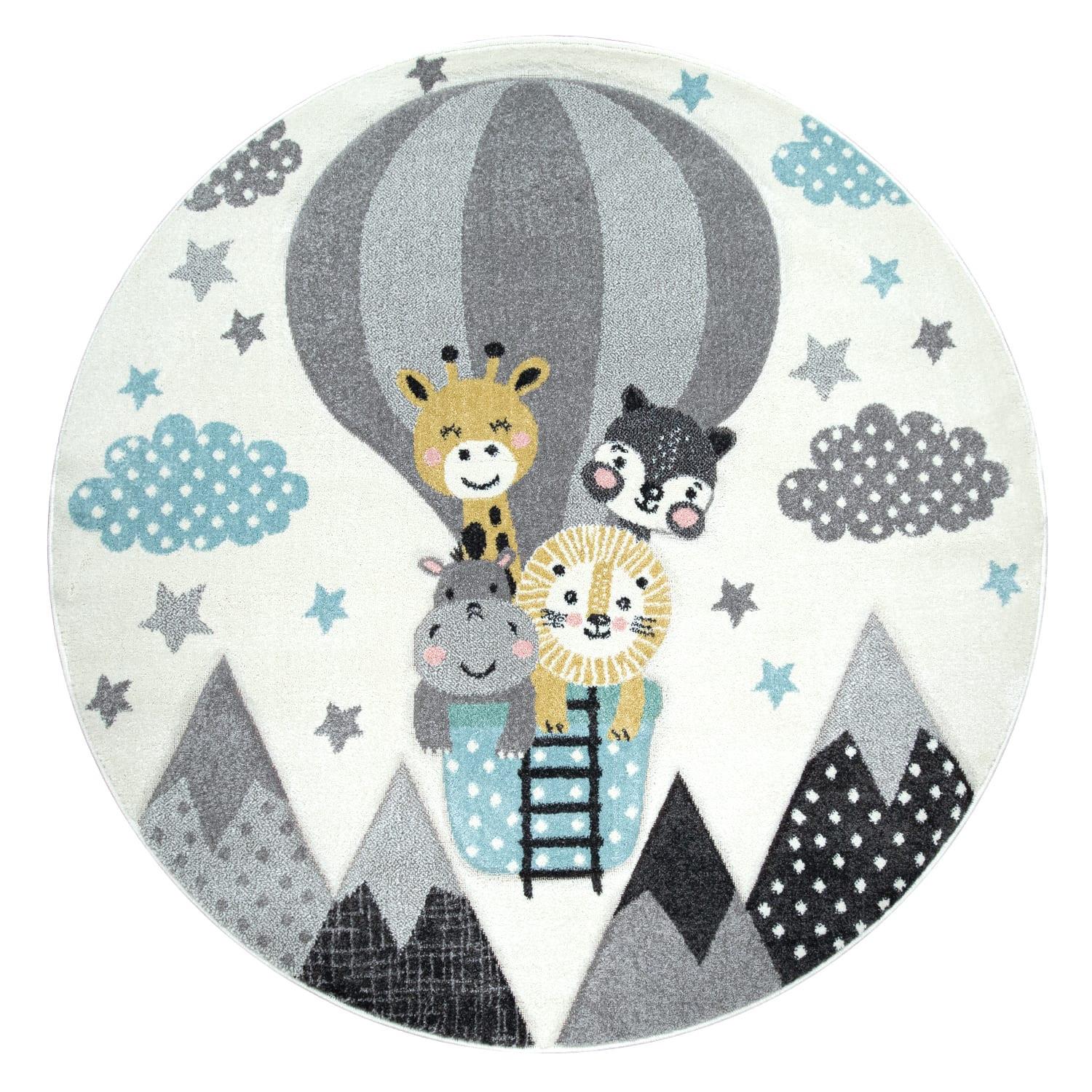 KINDERTEPPICH, mit Ballon- und Tier-Motiv, aus Polypropylen, Creme, Ø 160 cm - Beige, Textil (160/160cm) - KADIMA DESIGN