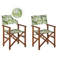 GARTENSTUHL 2er-Set Akazienholz dunkelbraun Auflagen cremeweiß/hellgrün Cine - Dunkelbraun/Creme, Holz (50/91/50cm) - Beliani