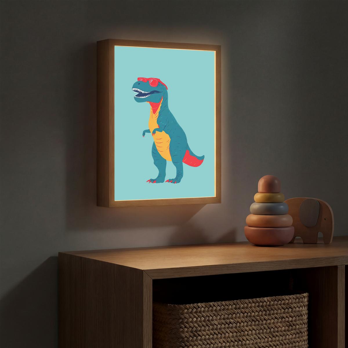 WANDLEUCHTE MIT AKKU Dinosaurier - Blau - Sonnenbrille 30x40 cm - Hellblau, Holzwerkstoff (30/40/8cm) - OnlyWow