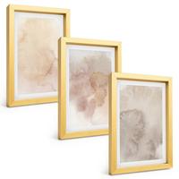 BILDER SET 3er Set - 20x30 cm Goldrahmen - Warme Aquarell-Pastelltexturen - Goldfarben, Kunststoff (20/30cm) - TULUP