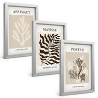 BILDER SET 3er Set - 20x30 cm Silberner Rahmen - Beige-braune Pflanzenmuster - Silberfarben, Kunststoff (20/30cm) - TULUP