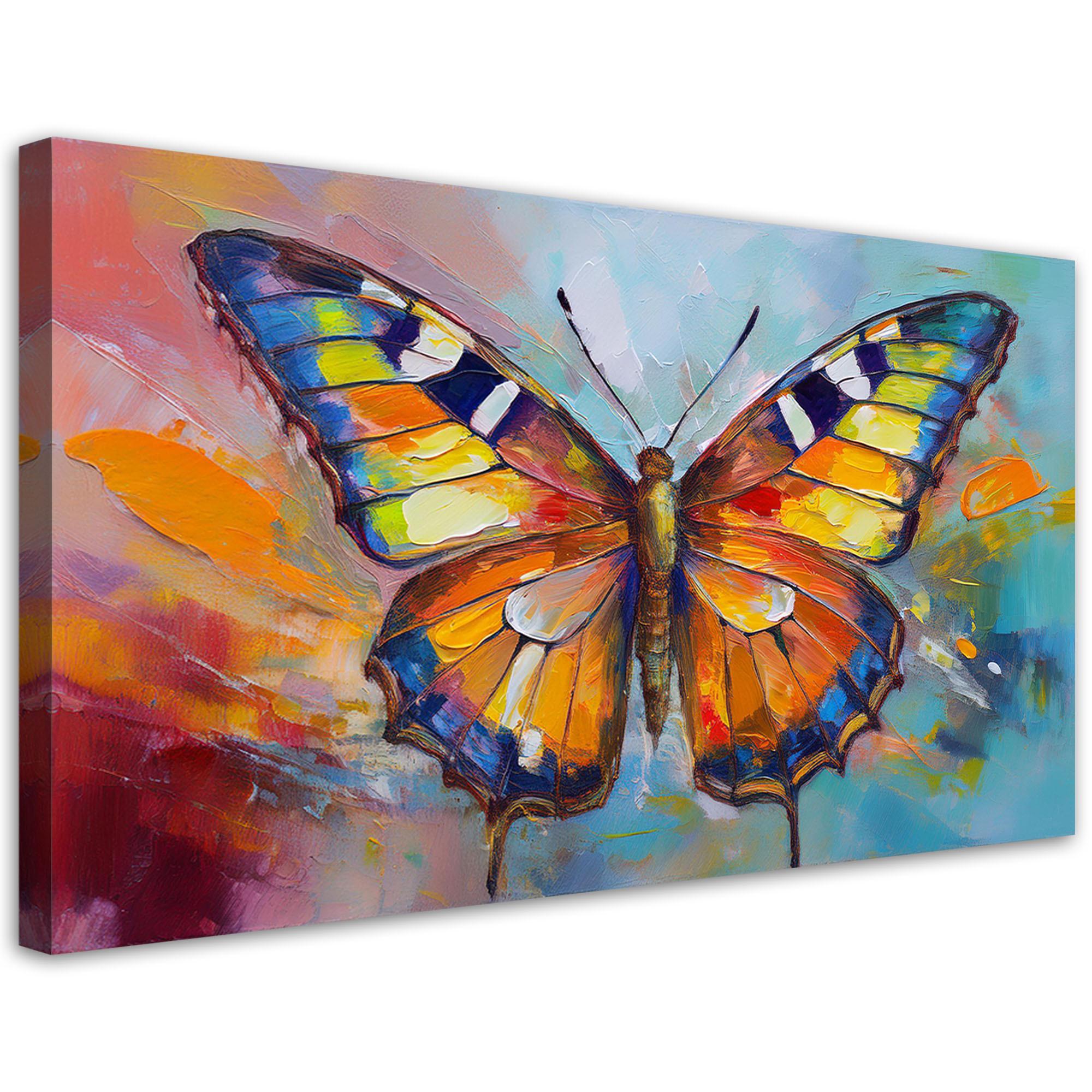 LEINWANDBILD Bunter Schmetterling 120x60cm - Multicolor, Textil (120/60cm) - Feeby