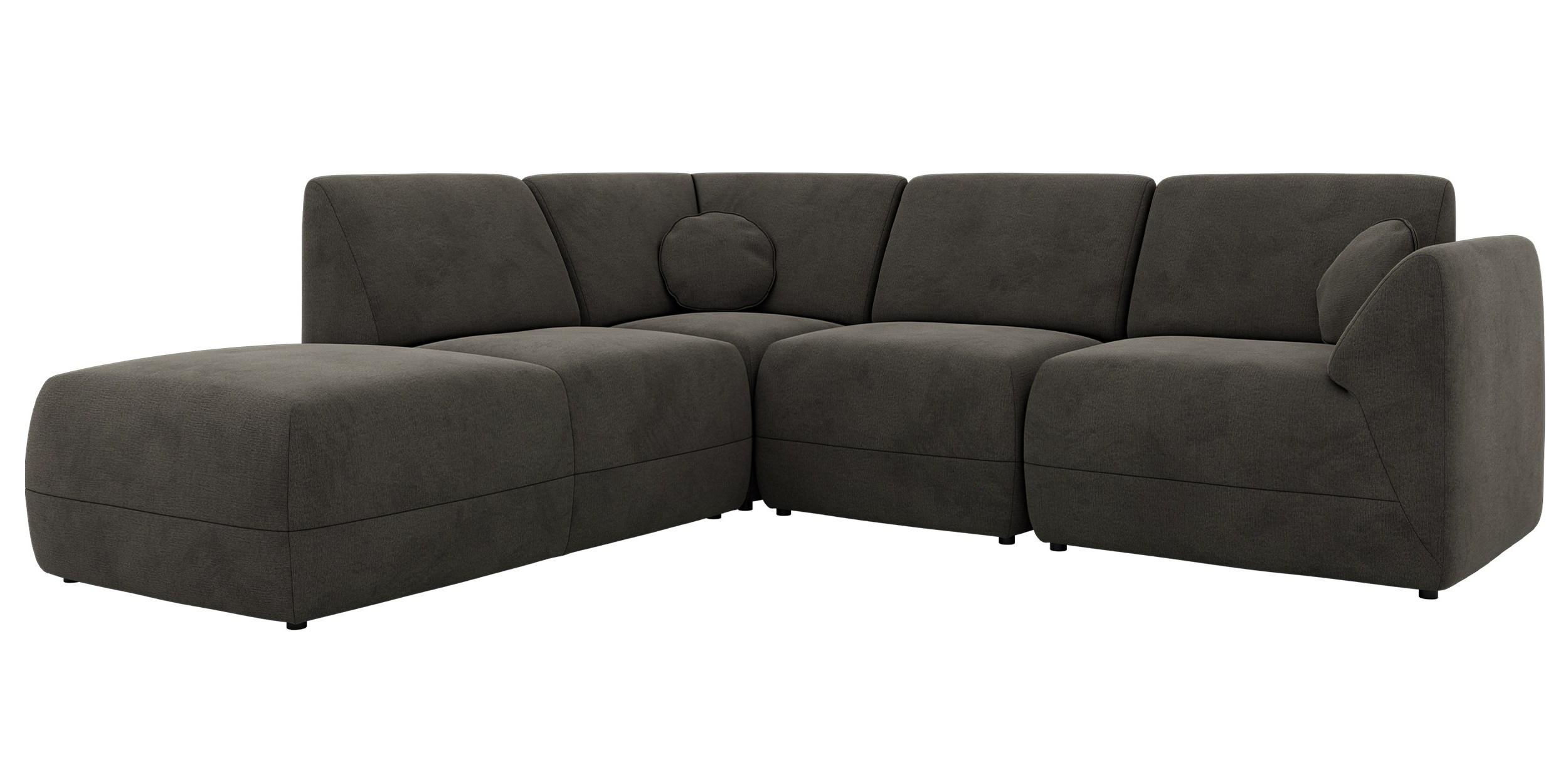 ECKSOFA NOARA 5M L Dunkelgrau Velvet - Links - Dunkelgrau/Schwarz, Kunststoff/Textil (244/267cm) - MKS