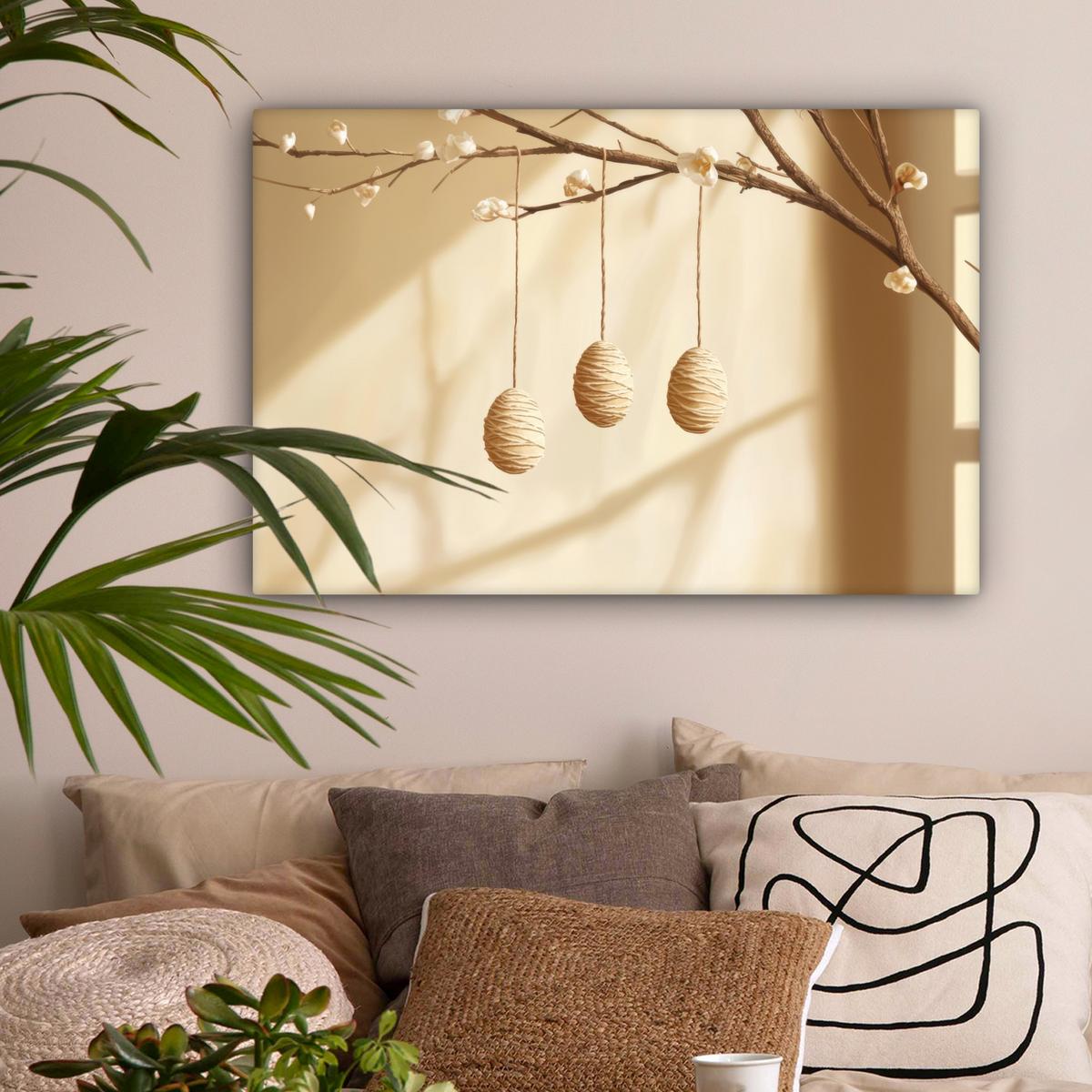 LEINWANDBILD Beige - Osterkuchen - Eier Gemälde 60x40 cm - Beige, Textil (60/40cm) - MuchoWow