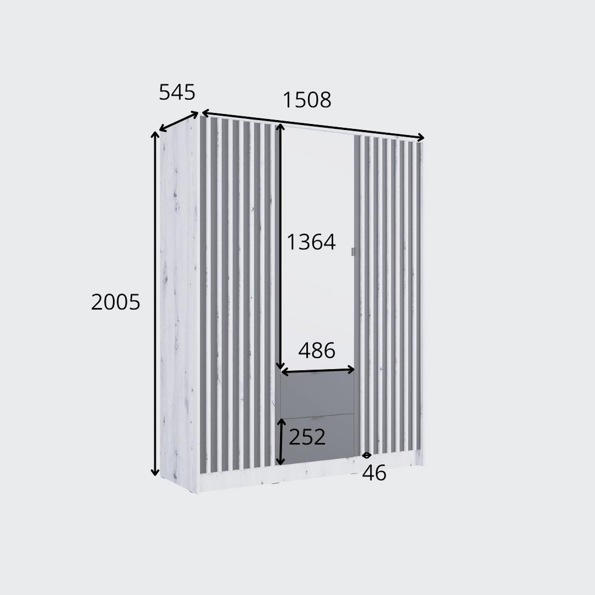 DREHTÜRENSCHRANK SATREN 150,8/200,5/54,5cm 3-türig mit Spiegel Schwarz - Schwarz/Eiche Artisan, Holzwerkstoff (150.8/200.5/54.5cm) - MASSENO