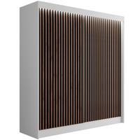 KLEIDERSCHRANK mit LED, Lamel-Schiebetüren VILANv2 - 200 cm Weiß + Lamelle Eiche Wotan - Eiche Wotan/Weiß, Holzwerkstoff (200/215/61cm) - ALTDECOR