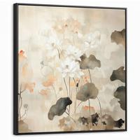 LEINWAND Bilder mit Rahmen - Blumen - Japandi - Wabi sabi - 90x90 - Sandfarben, Textil (90/90cm) - MuchoWow