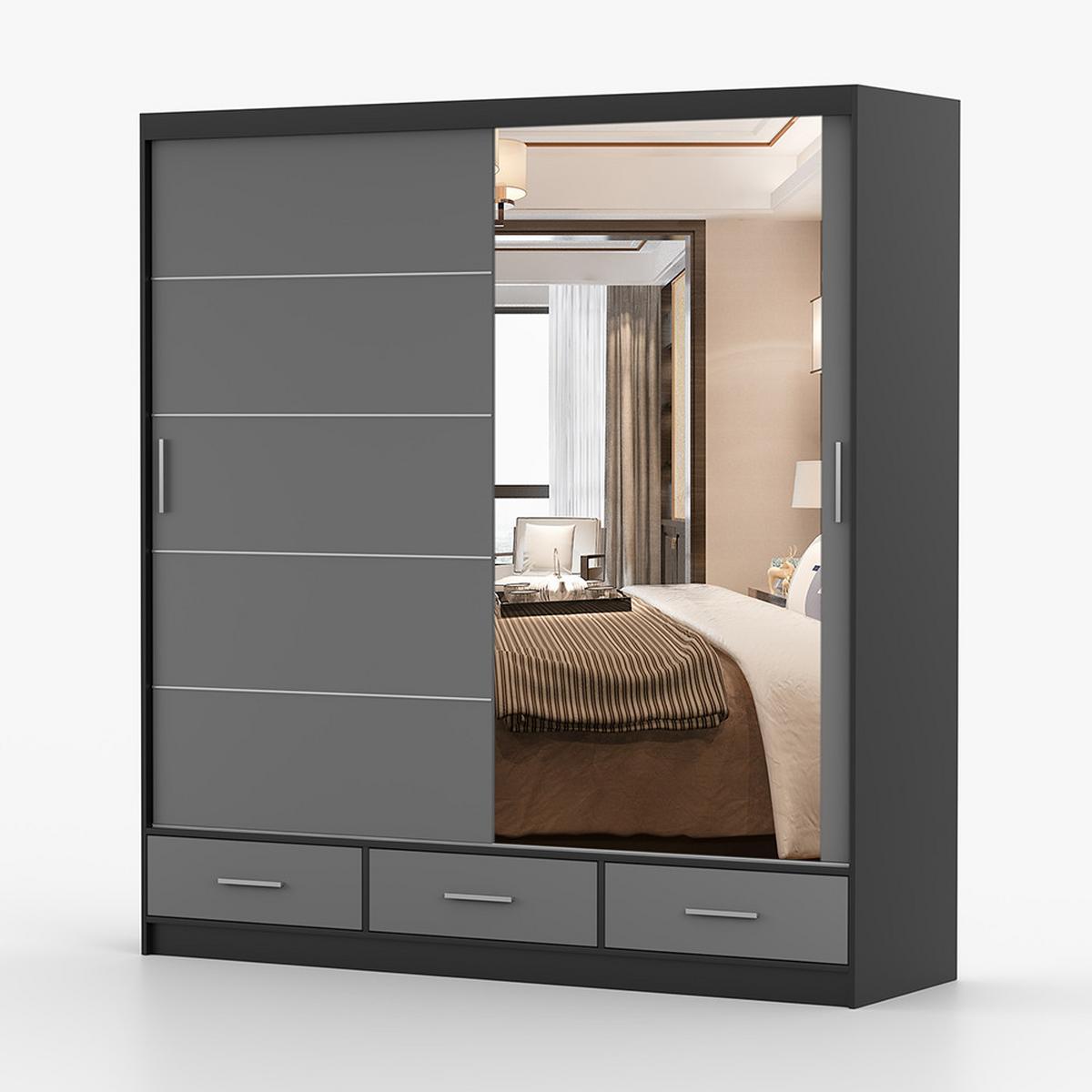 KLEIDERSCHRANK Florence 203 cm, 203/218/61, 2-türig, grau - Grau, Holzwerkstoff (203/218/61cm) - imoebel24
