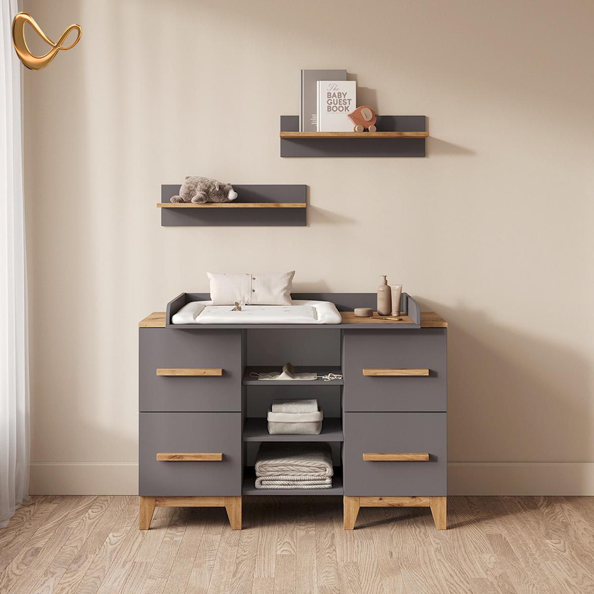 WICKELKOMMODE Mailo Grau/Artisan XL mit 4 Schubladen - Eiche Artisan/Grau, Holzwerkstoff (133/108/70cm) - Livinity®