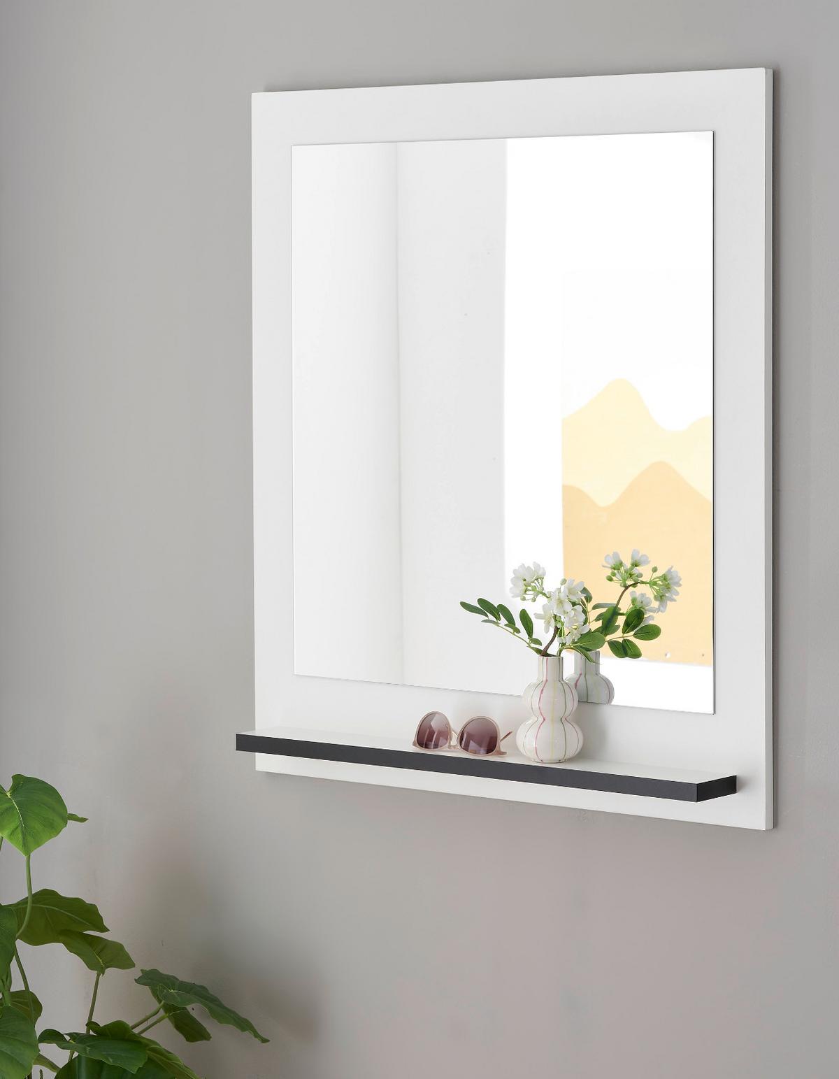 WANDSPIEGEL weiß 79 x 89 cm, Garderobenspiegel mit Ablage - Weiß Hochglanz, Glas/Holzwerkstoff (79/89/10cm) - Furn.Design