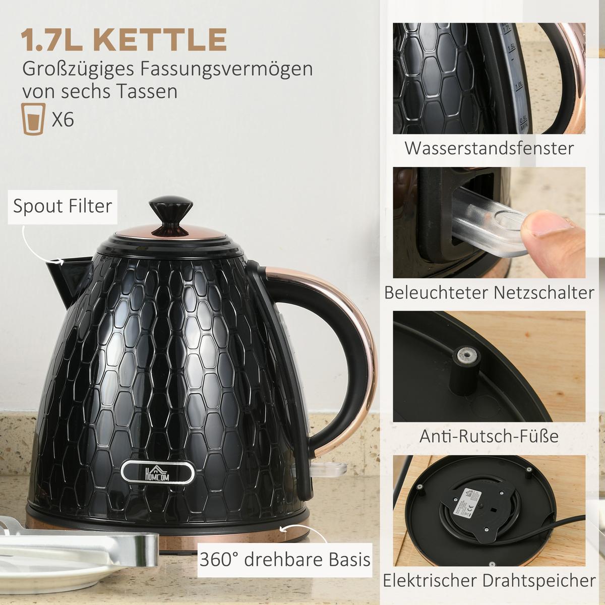 KOCHER-TOASTER-SET 2er Set Kunststoff Stahl Schwarz - Schwarz, Kunststoff (19.5/23.4/24.2cm) - HOMCOM