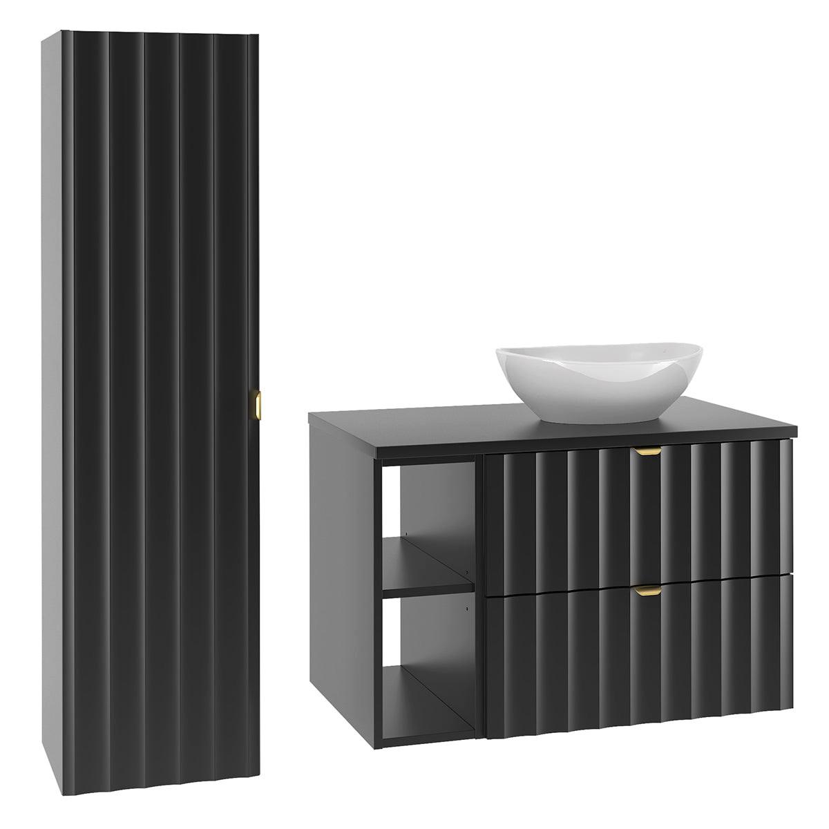 BADMÖBEL 80.6cm Lexa 2er-Set Schwarz - Schwarz, Holzwerkstoff (80.6/52.2/46.5cm) - Petits-meubles
