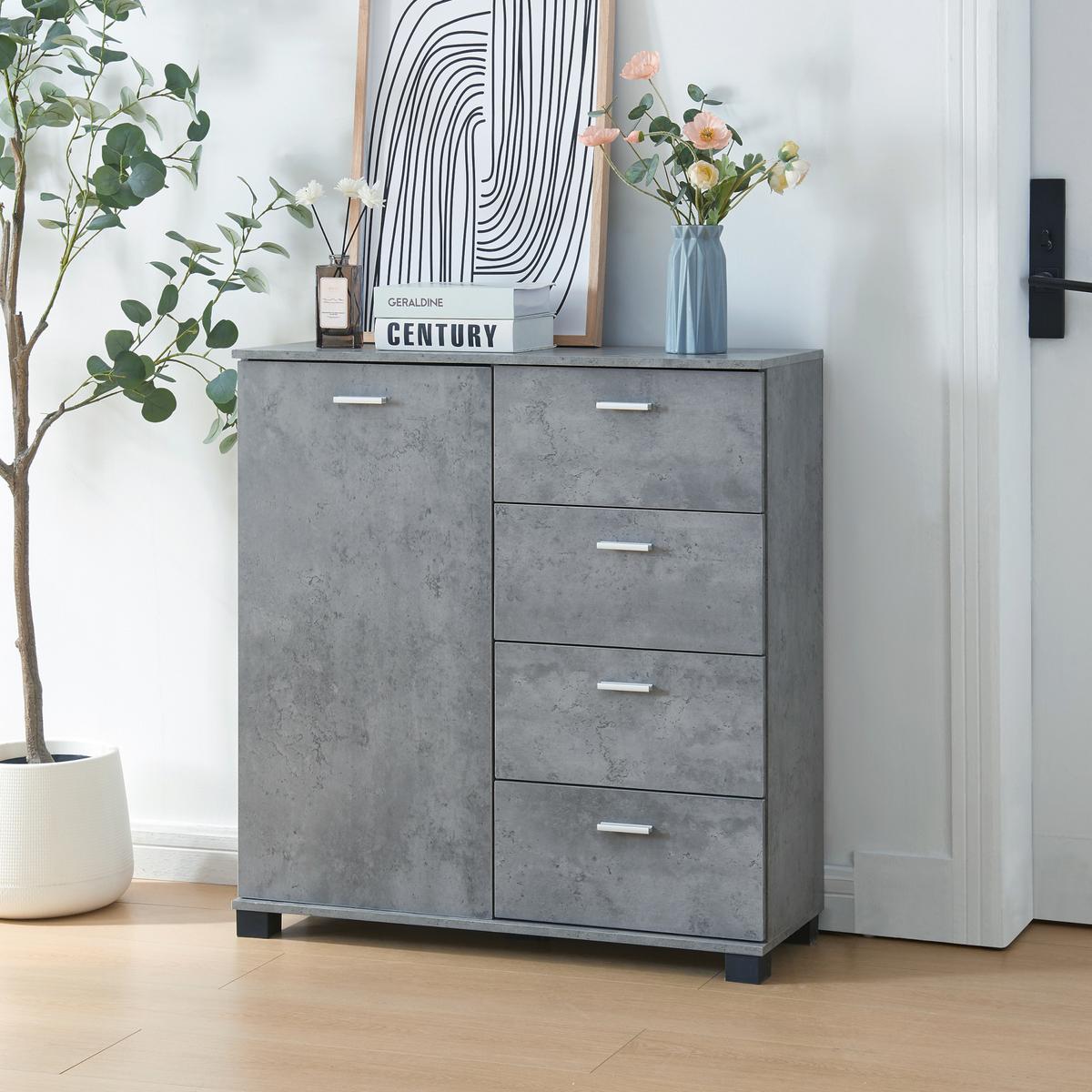 SIDEBOARD Döbritz - Grau, Holzwerkstoff (80/84/28cm) - [en.casa]