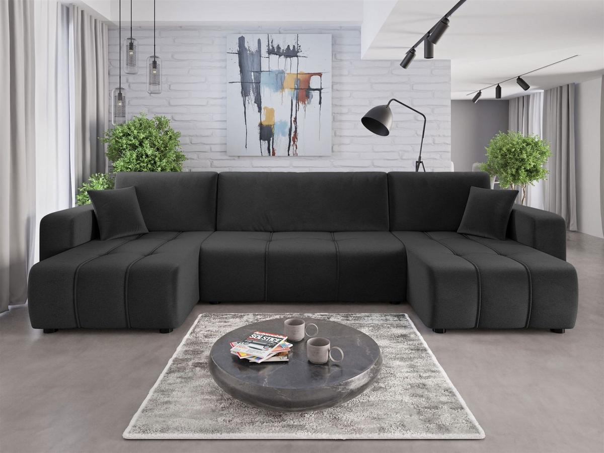WOHNLANDSCHAFT Dagny - Dunkelgrau, Holzwerkstoff/Textil (317/85/146cm) - Fun Möbel