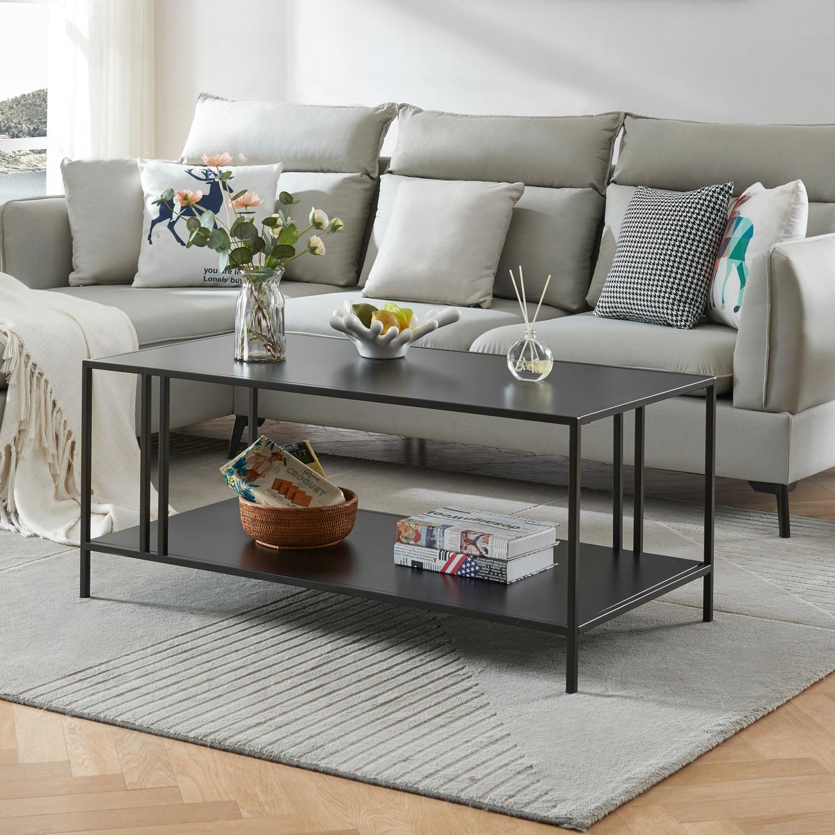 COUCHTISCH Kumlinge 110/55/47 cm - Schwarz, Metall (55/110/47cm) - [en.casa]