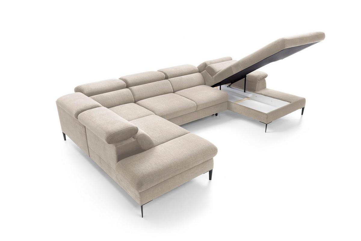 WOHNLANDSCHAFT MESTO Creme Velours-Stoff mit Schlaffunktion - Creme, Holz (353/94/182cm) - MASSENO