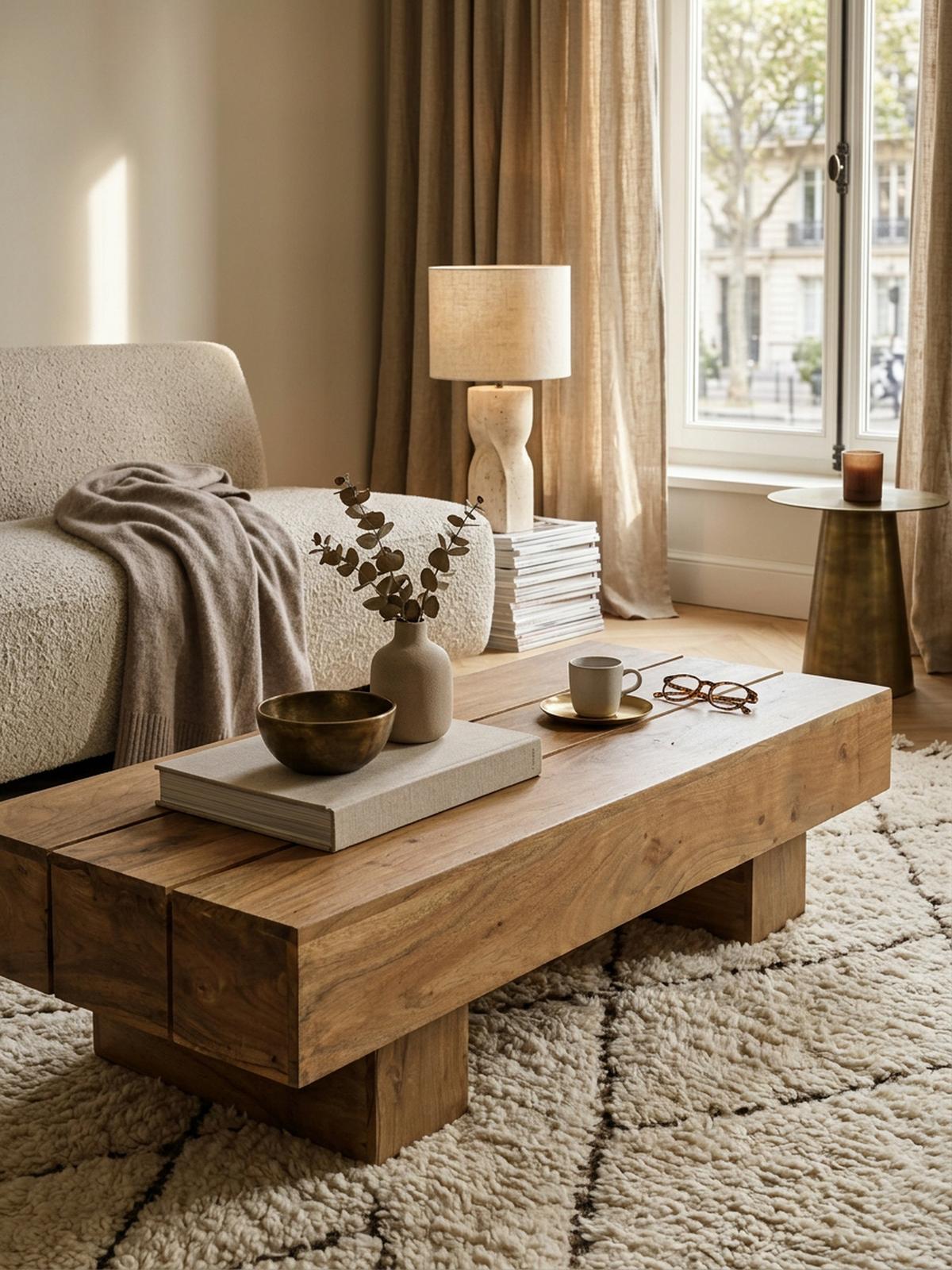 COUCHTISCH aus Massivholz, handgefertigt, pflegeleicht, aus Akazienholz und Edelholz, Beige 120x45x30 cm - Beige, Holz (45/120/30cm) - KADIMA DESIGN