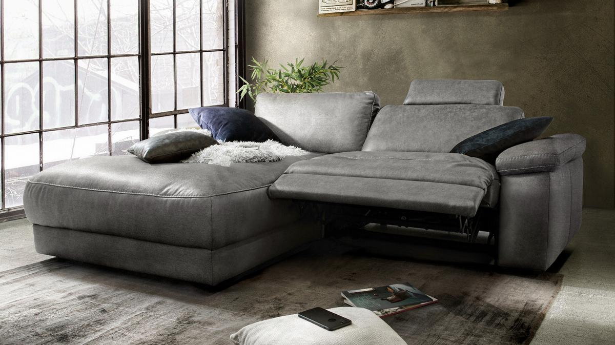 ECKSOFA MOTORISCHER RELAXFUNKTION LOLA Grau Webstoff Relaxfunktion - Schwarz/Grau, Textil (233/178cm) - KAWOLA