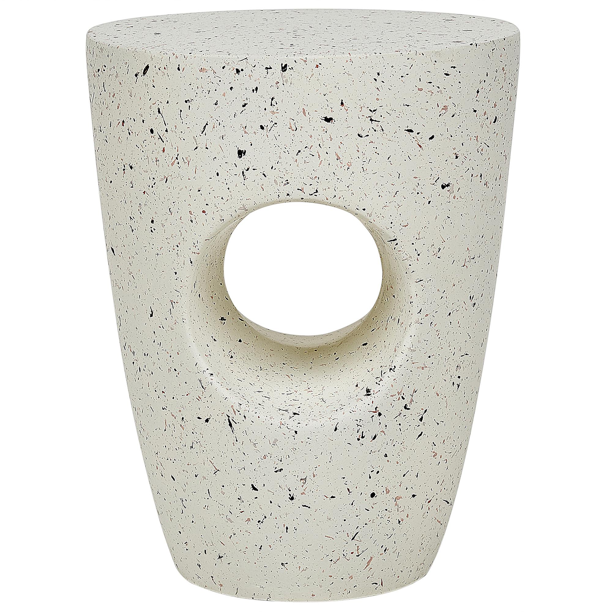 BEISTTELLTISCH Beton cremeweiß Terrazzo Optik rund 37 cm Edolo - Weiß, Stein (37/37/47cm) - Beliani