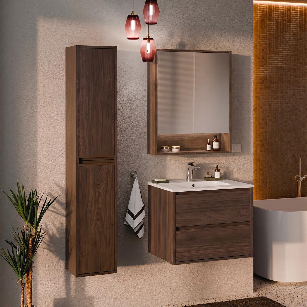 BADMÖBEL 61cm 2er-Set Dunkles Holz - Braun, Holzwerkstoff (61/52/46cm) - Petits-meubles