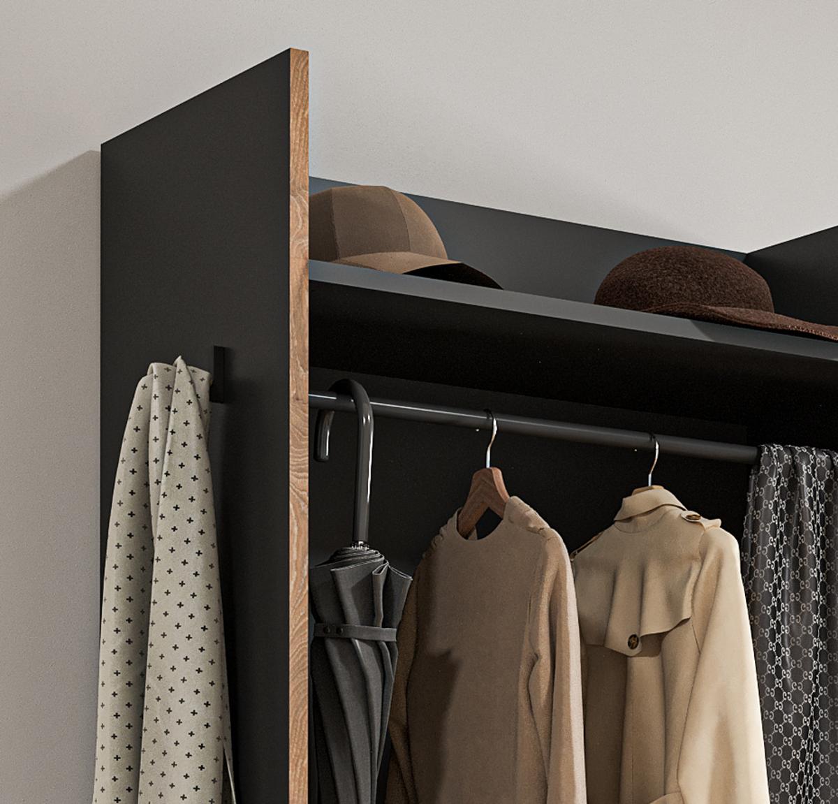 GARDEROBE grau und Nox Eiche, Kompaktgarderobe 70 x 189 cm, Salud - Eichefarben/Grau, Holzwerkstoff (70/189/37cm) - Inn.Furn