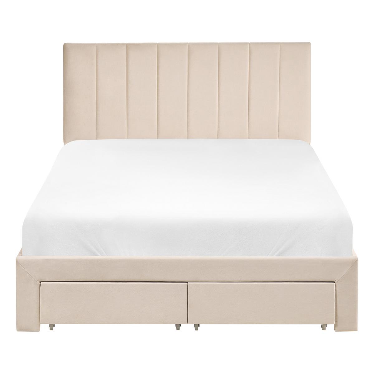 BETT mit Schubladen 120/200 cm Samtstoff Beige Lonzac - Beige, Textil (120/200cm) - Beliani