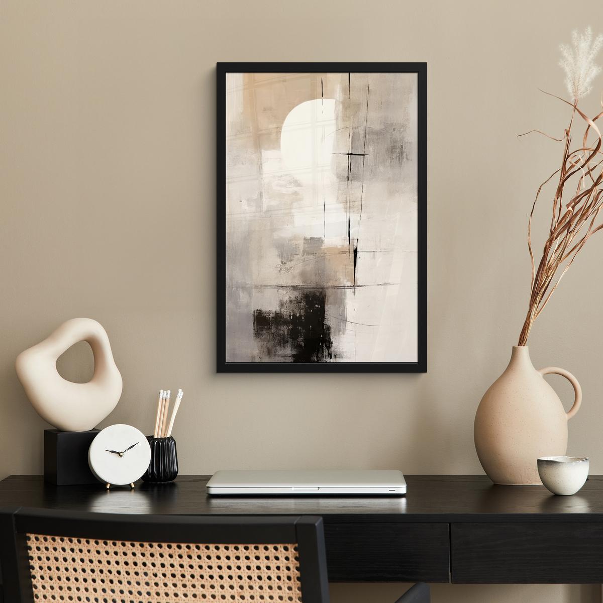 POSTER MIT RAHMEN Abstrakt - Kunst - Grau Bilder mit Rahmen 40x60 cm - Hellgrau, Papier (40/60cm) - MuchoWow
