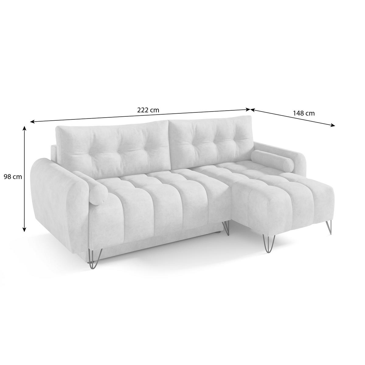 ECKSCHLAFSOFA Malaga Mini universeller Ottomane, Hellgrau - Hellgrau/Schwarz, Textil (222/148cm) - Beautysofa