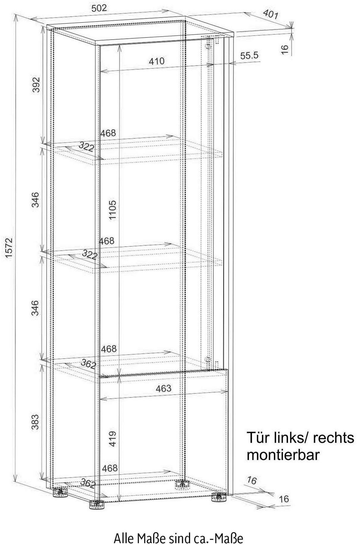 AKTENSCHRANK Weiß matt, Eiche Wotan 50 x 158 cm, Stauraumschrank mit 4 Ordnerhöhen - Eichefarben/Eiche Wotan, Holzwerkstoff/Kunststoff (50/158/40cm) - Furn.Design