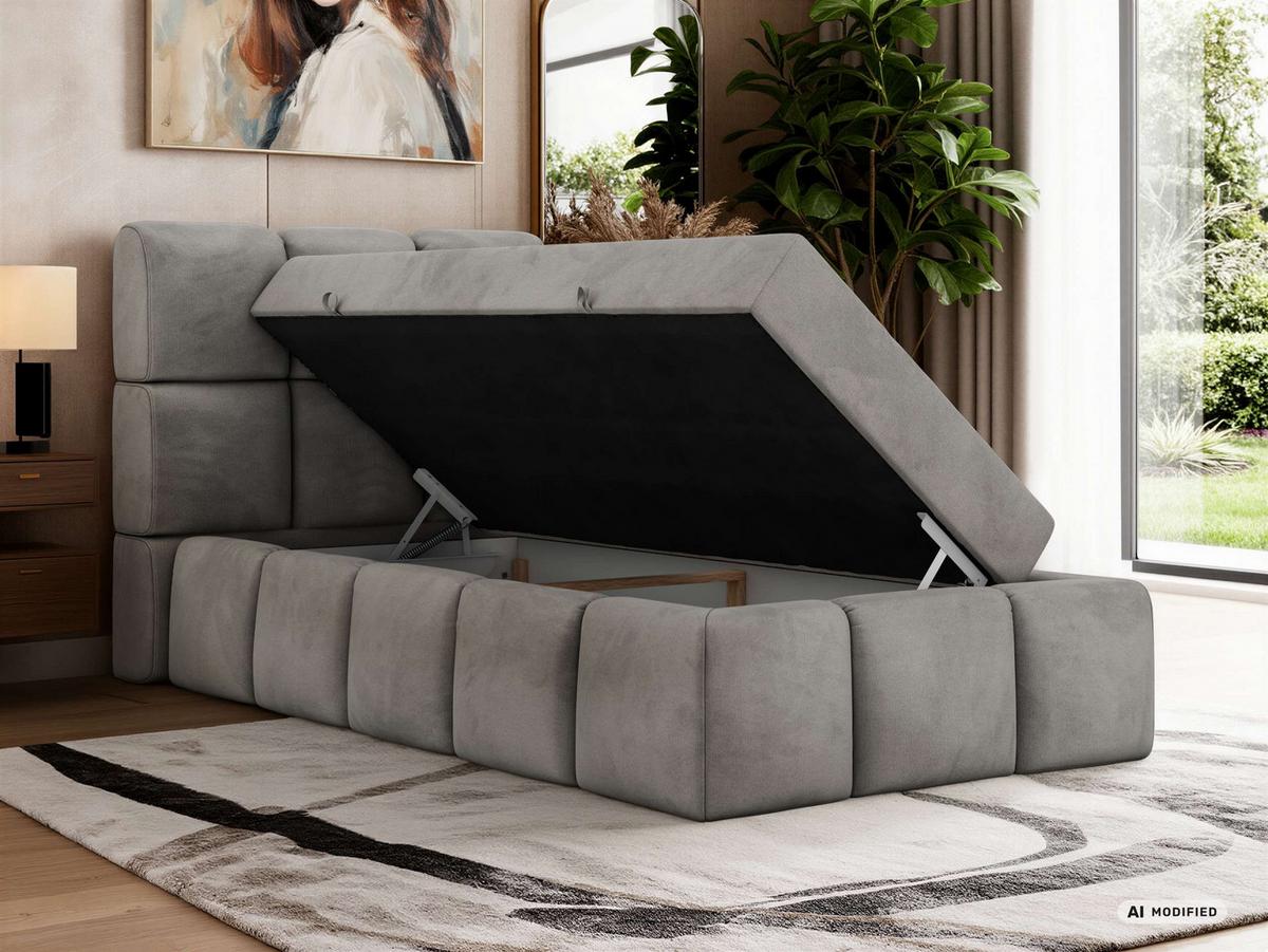 BOXBETT NIRA 90/200 - Hellgrau Velvet - Topper T25 - H3 - Hellgrau/Schwarz, Kunststoff/Textil (90/200cm) - MKS