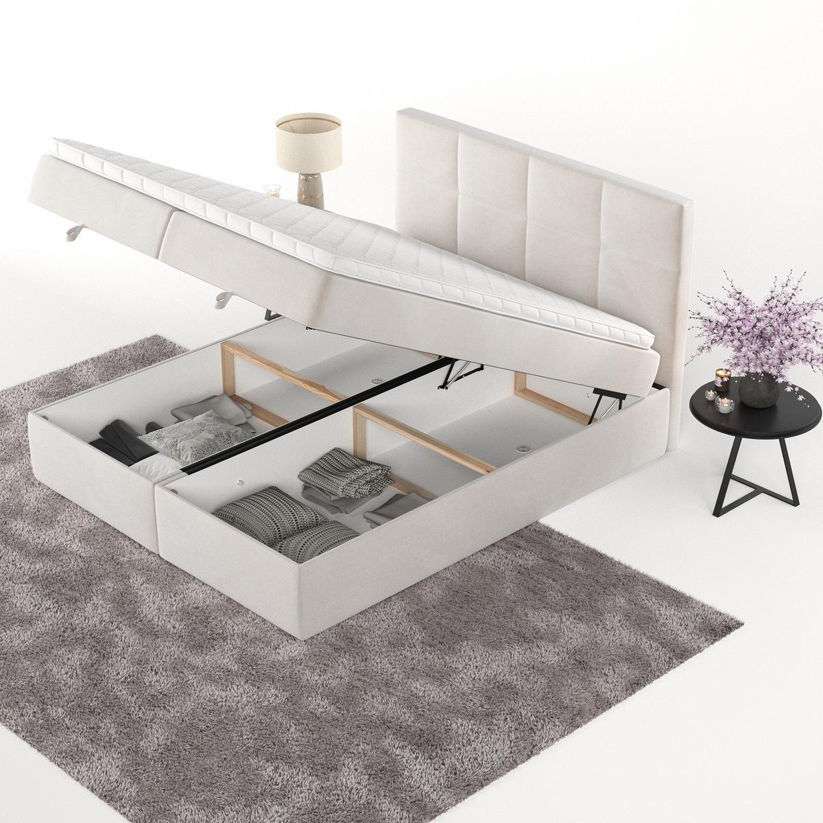 BOXBETT Velto 140/200 cm Creme im Paros Stoff - Creme/Schwarz, Holz/Holzwerkstoff (140/200cm) - AltaBeds