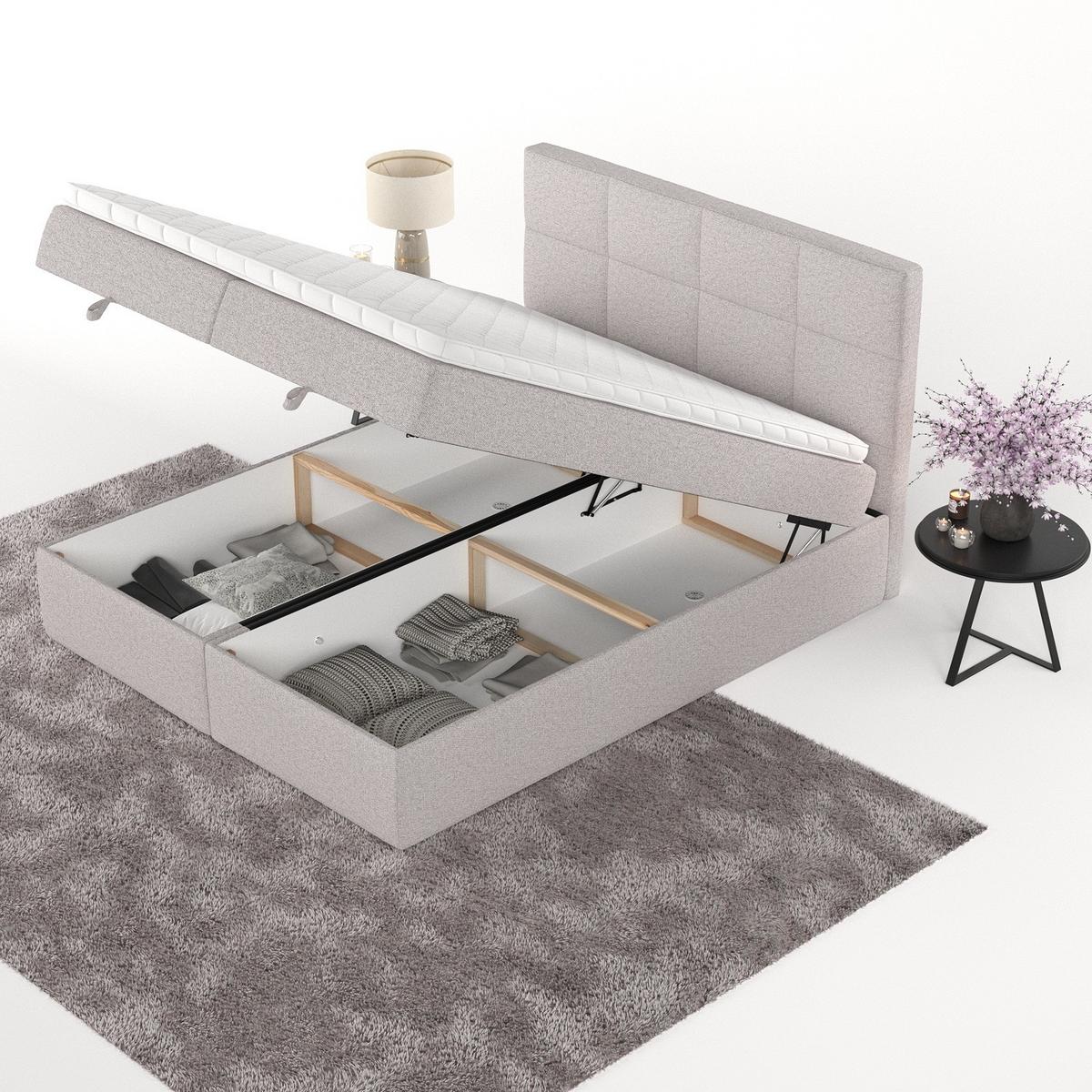 BOXBETT Velto 200/200 cm Beige im Riva Stoff - Beige/Schwarz, Holz/Holzwerkstoff (200/200cm) - AltaBeds