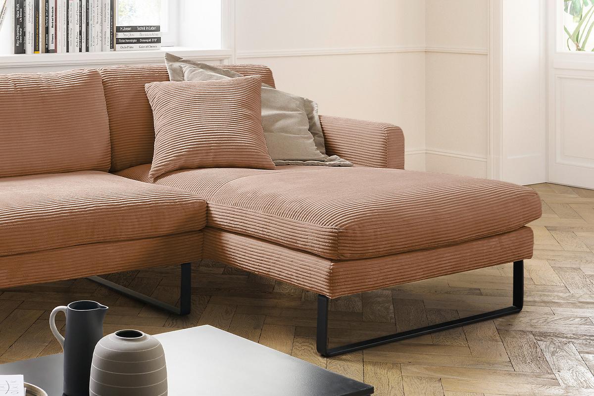 ECKSOFA RICARDA Braun Cord - Schwarz/Braun, Textil/Metall (298/154cm) - KAWOLA