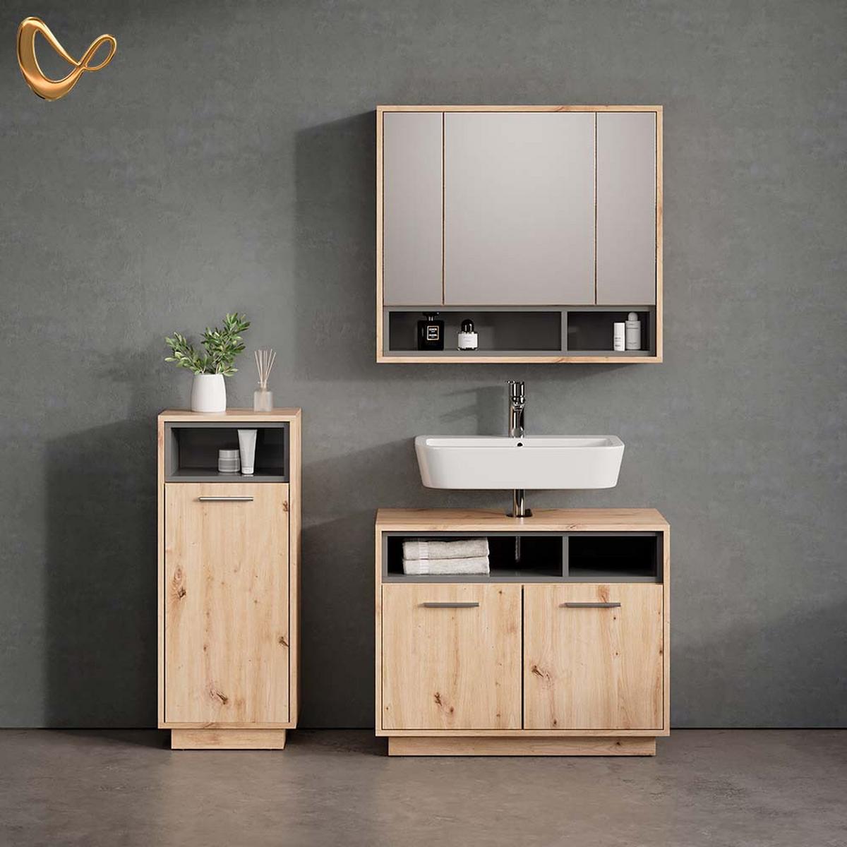 BADMÖBEL-SET Temo Artisan-Eiche 3 Teile - Eiche Artisan, Holzwerkstoff (80/64/40cm) - Livinity®