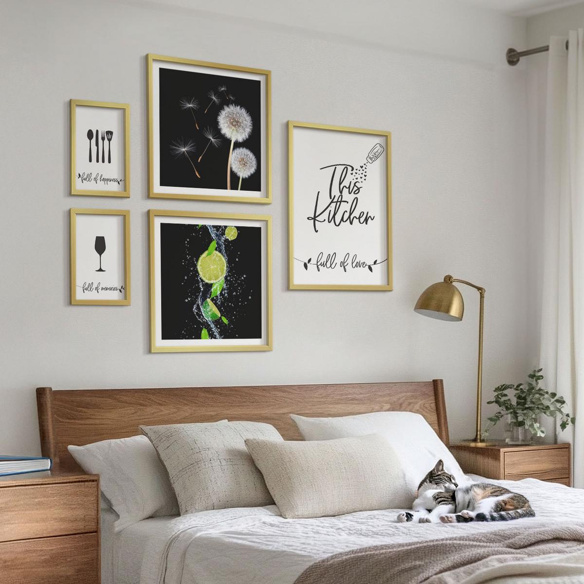 BILDER SET 5er Set - 50x50 cm & 20x30 cm & 40x60 cm Goldrahmen - Blumenposter Paris London - Goldfarben, Kunststoff (40/60cm) - TULUP