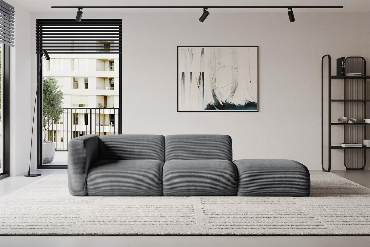SOFA Ottomane Links MIRA-S3 296x89x70 Dunkelgrau Cord - Dunkelgrau/Graphitfarben, Holzwerkstoff/Kunststoff (296/70/89cm) - ALTDECOR