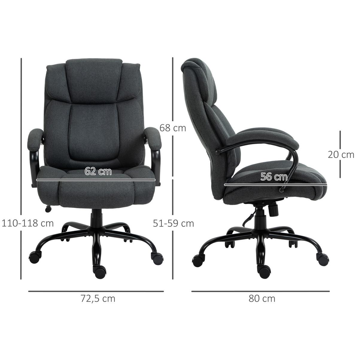 BÜROSTUHL, Ergonomischer Schreibtischstuhl, Drehstuhl mit gepolsterter Armlehne - Dunkelgrau/Schwarz, Textil/Metall (72.5/118/80cm) - Vinsetto