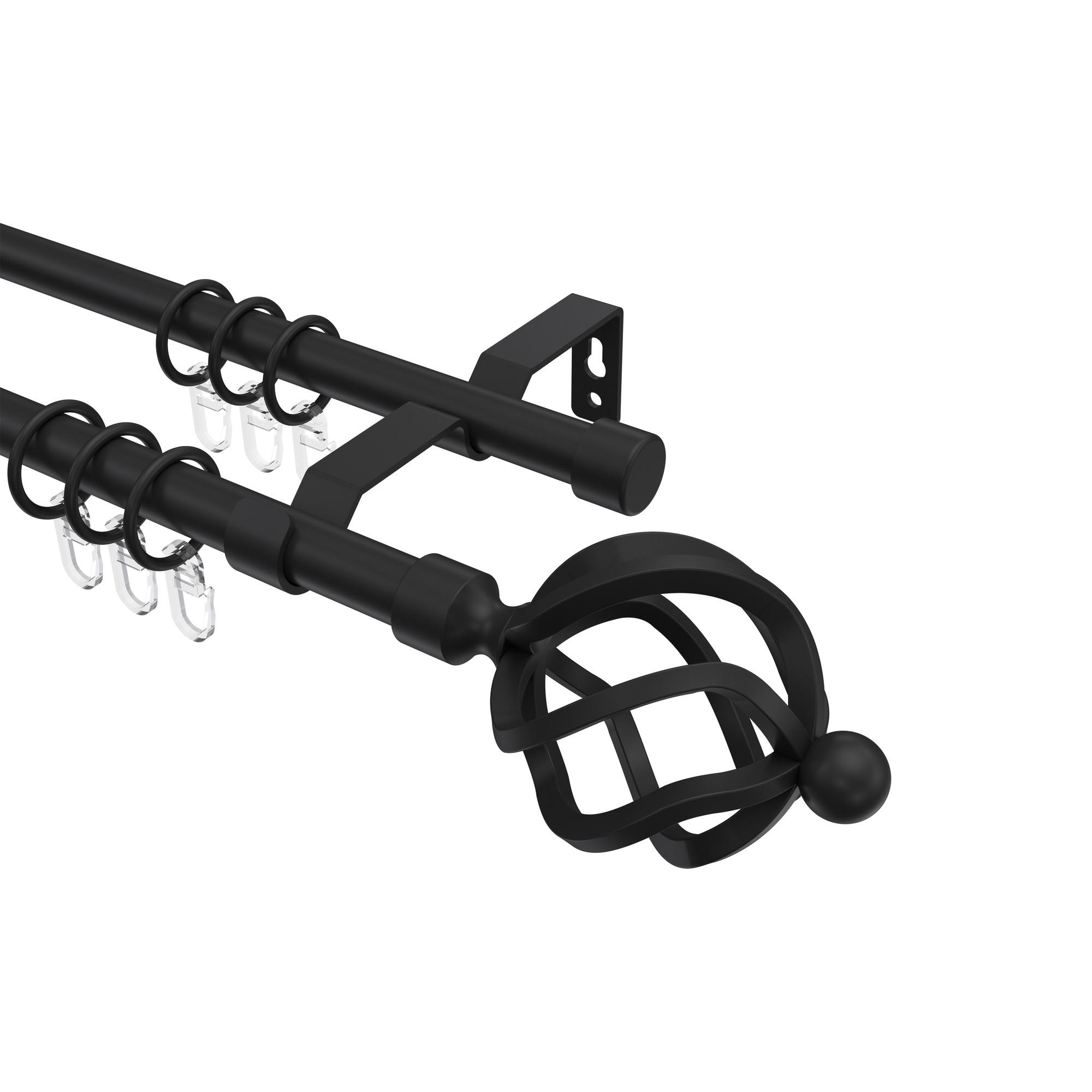 GARDINENSTANGE Olymp Paolo 400 cm (geteilt in 2 x 200 cm), 2-läufig, 16 mm Ø Schwarz - Schwarz, Metall (400cm) - INTERDECO